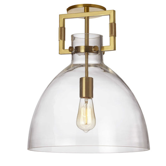 Dainolite Liberty 13in 1-Light Semi-Flush Mount | Transitional Aged Brass and Clear Glass | Bedroom & Hallway Accent | Model LBY-151SF-AGB