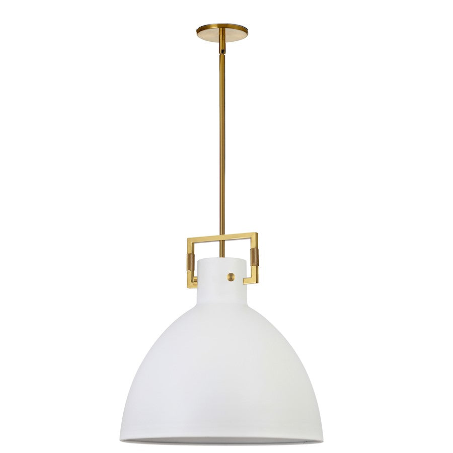 Dainolite Liberty 20in 1-Light Pendant | Contemporary Matte White and Aged Brass Metal | Kitchen Island & Dining Room | Model LBY-201P-MW-AGB