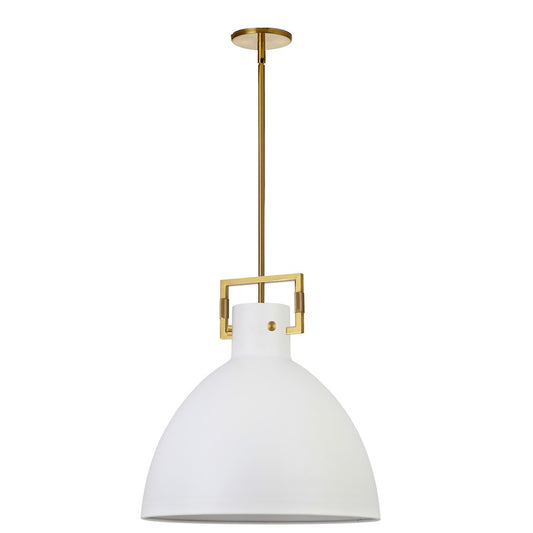 Dainolite Liberty 20in 1-Light Pendant | Contemporary Matte White and Aged Brass Metal | Kitchen Island & Dining Room | Model LBY-201P-MW-AGB
