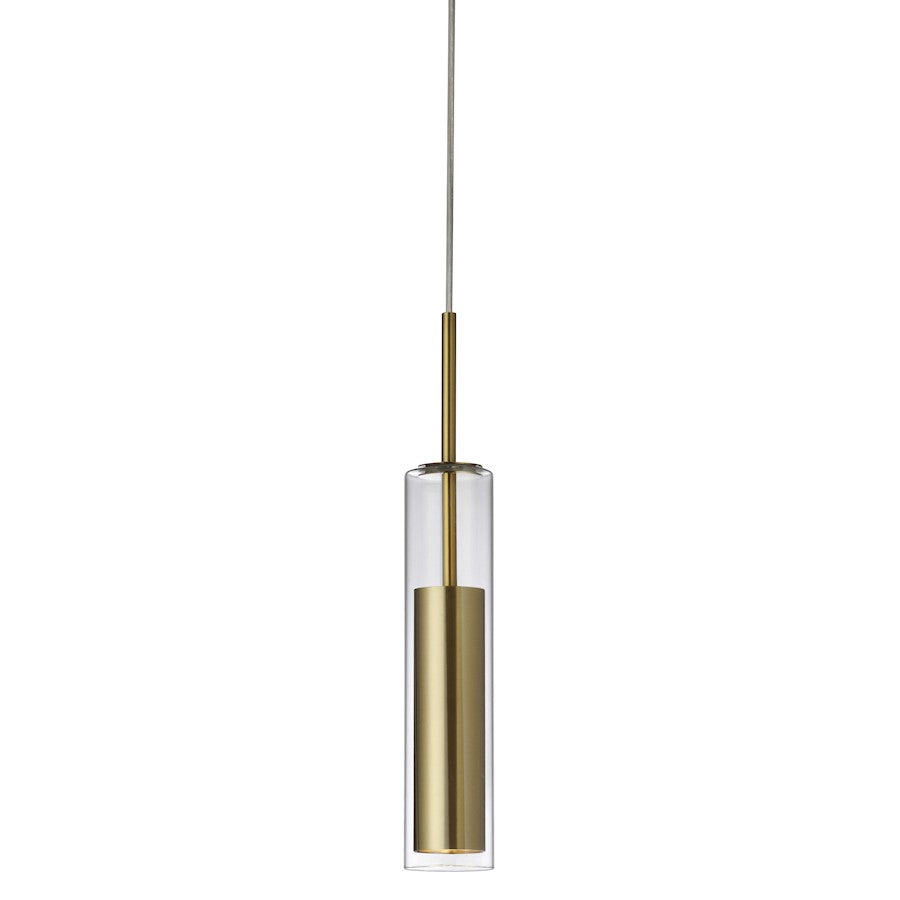 Dainolite Luna 12in 1-Light LED Pendant | Modern Aged Brass and Clear Glass | Kitchen Island & Dining Room | 2.5 x 2.5 x 12 in | Model LUN-1LEDP-AGB