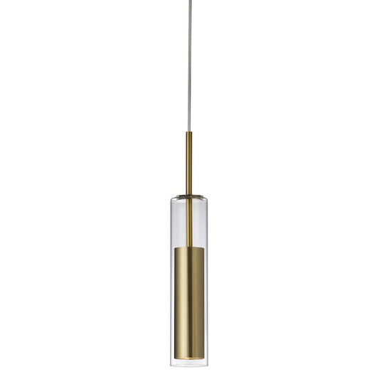 Dainolite Luna 12in 1-Light LED Pendant | Modern Aged Brass and Clear Glass | Kitchen Island & Dining Room | 2.5 x 2.5 x 12 in | Model LUN-1LEDP-AGB