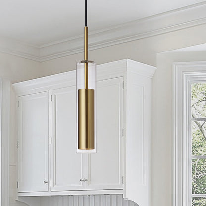 Dainolite Luna 12in 1-Light LED Pendant | Modern Aged Brass and Clear Glass | Kitchen Island & Dining Room | 2.5 x 2.5 x 12 in | Model LUN-1LEDP-AGB