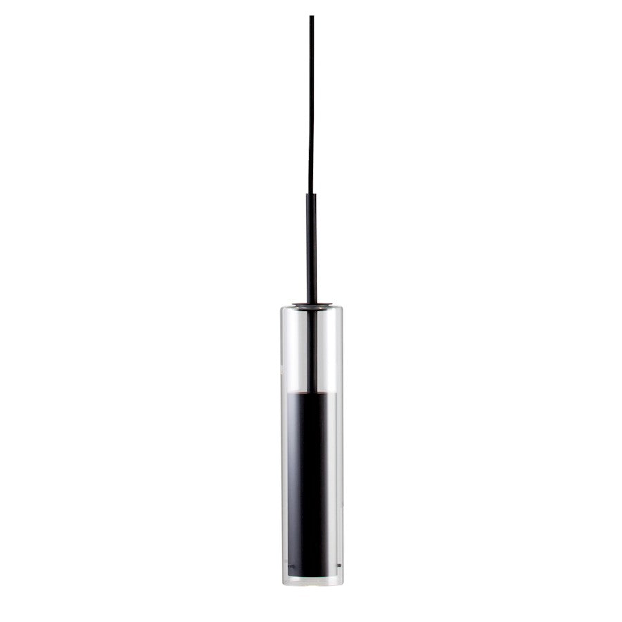 Dainolite Luna 12in 1-Light LED Pendant | Modern Black and Clear Glass | Kitchen Island & Dining Room | 2.5 x 2.5 x 12 in | Model LUN-1LEDP-BK