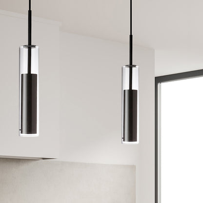 Dainolite Luna 12in 1-Light LED Pendant | Modern Black and Clear Glass | Kitchen Island & Dining Room | 2.5 x 2.5 x 12 in | Model LUN-1LEDP-BK