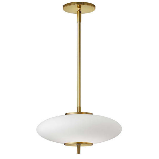Dainolite Maddie 12in 1-Light LED Pendant | Contemporary Aged Brass and Opal Glass | Kitchen Island & Dining Room | Model MAD-121LEDP-AGB