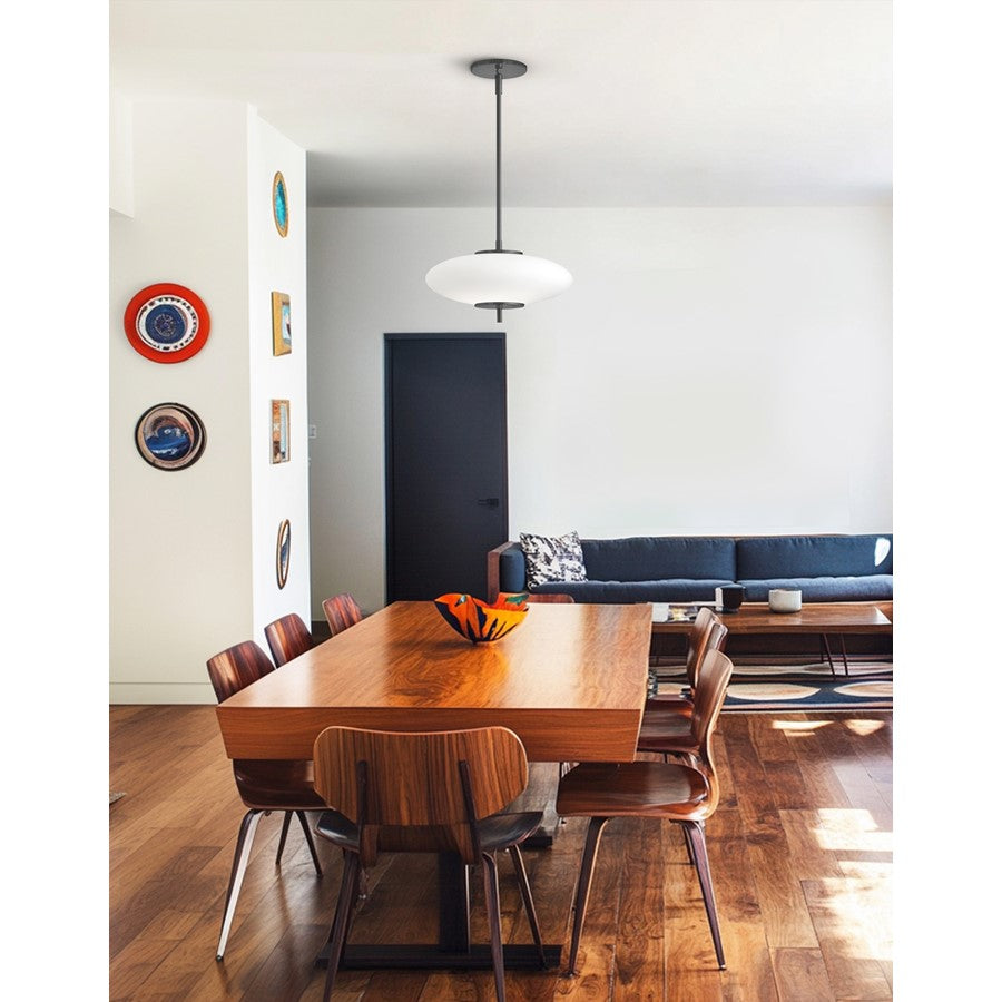 Dainolite Maddie 12in 1-Light LED Pendant | Contemporary Matte Black and Opal Glass | Kitchen Island & Dining Room | Model MAD-121LEDP-MB