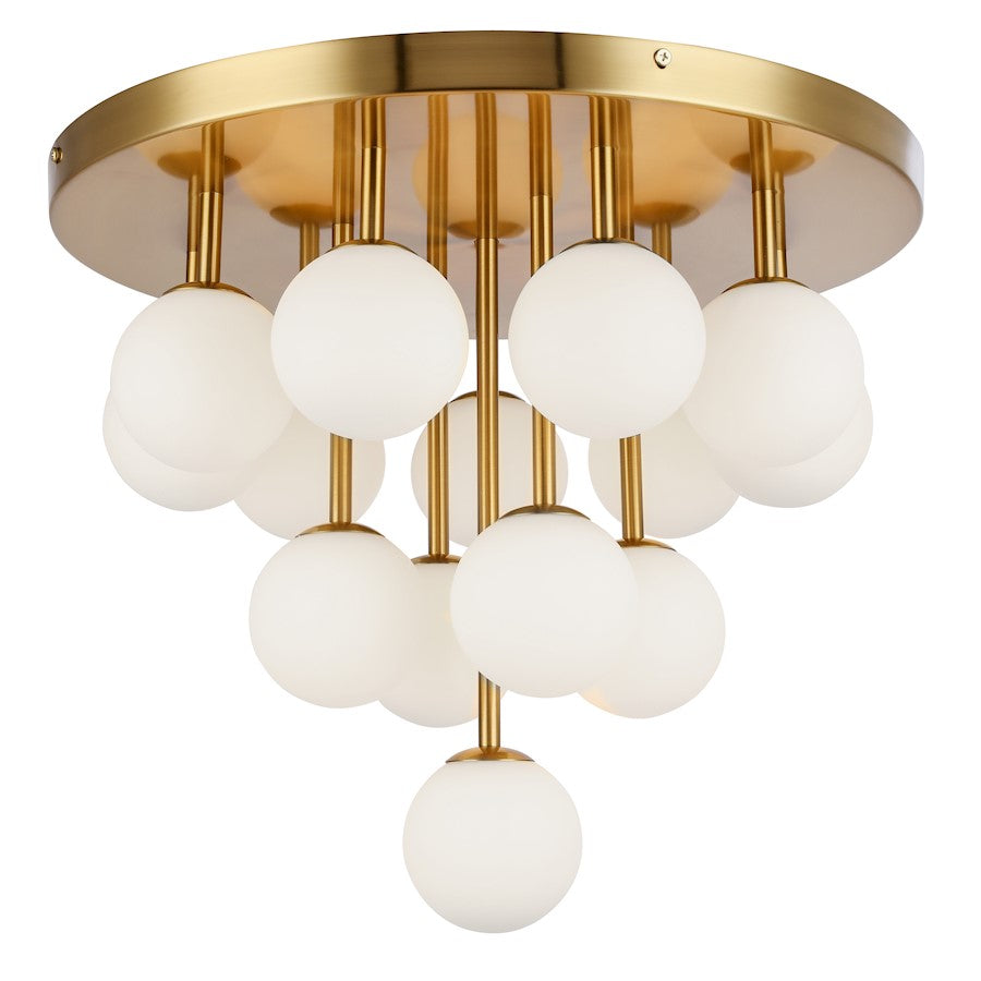 Dainolite Megallan 20in 14-Light Halogen Flush Mount | Modern Aged Brass and Opal White Glass | Living Room & Bedroom | Model MGL-2014FH-AGB