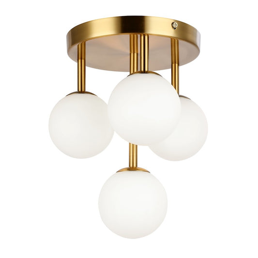 Dainolite Megallan 11in 4-Light Halogen Flush Mount | Modern Aged Brass and Opal White Glass | Hallway & Bathroom | Model MGL-94FH-AGB