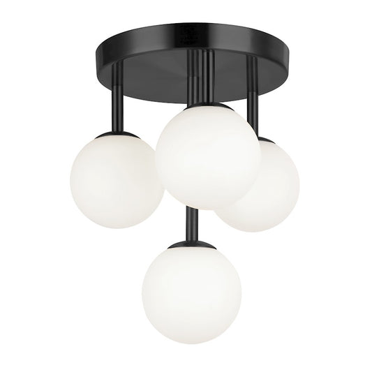 Dainolite Megallan 4-Light Flush Mount | Modern Matte Black and White Opal Glass | Bedroom & Hallway Ceiling Light | Model MGL-94FH-MB
