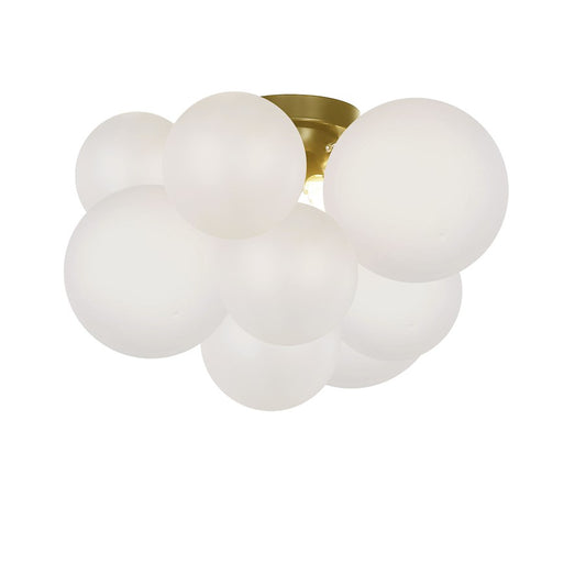 Dainolite Miles 3-Light Flush Mount | Contemporary Aged Brass and Opal White Glass | Bathroom & Hallway Ceiling Light | Model MLS-143FH-AGB-FR