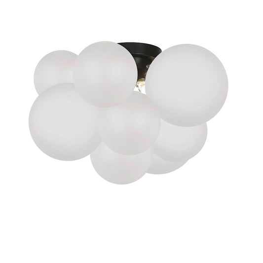Dainolite Miles 14in 3-Light Flush Mount | Contemporary Opal White Glass and Matte Black Metal | Hallway & Bedroom | Model MLS-143FH-MB-FR