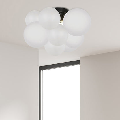 Dainolite Miles 14in 3-Light Flush Mount | Contemporary Opal White Glass and Matte Black Metal | Hallway & Bedroom | Model MLS-143FH-MB-FR