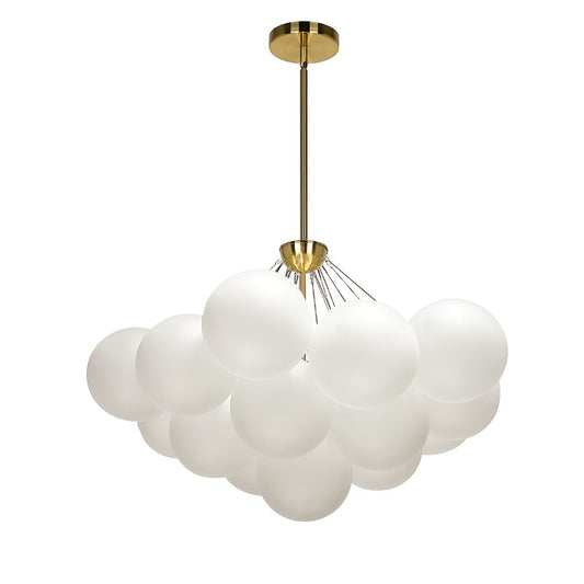 Dainolite Miles 27in 4-Light Chandelier | Contemporary Aged Brass Metal and White Frosted Glass | Living Room & Dining Room | Model MLS-274C-AGB-FR