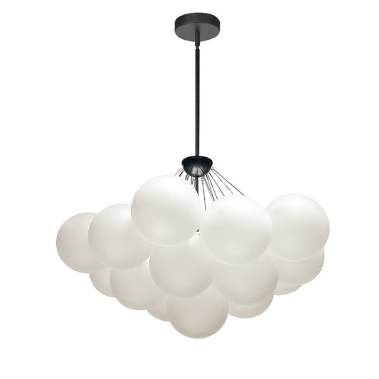 Dainolite Miles 27in 4-Light Chandelier | Contemporary Matte Black Metal and White Frosted Glass | Living Room & Dining Room | Model MLS-274C-MB-FR