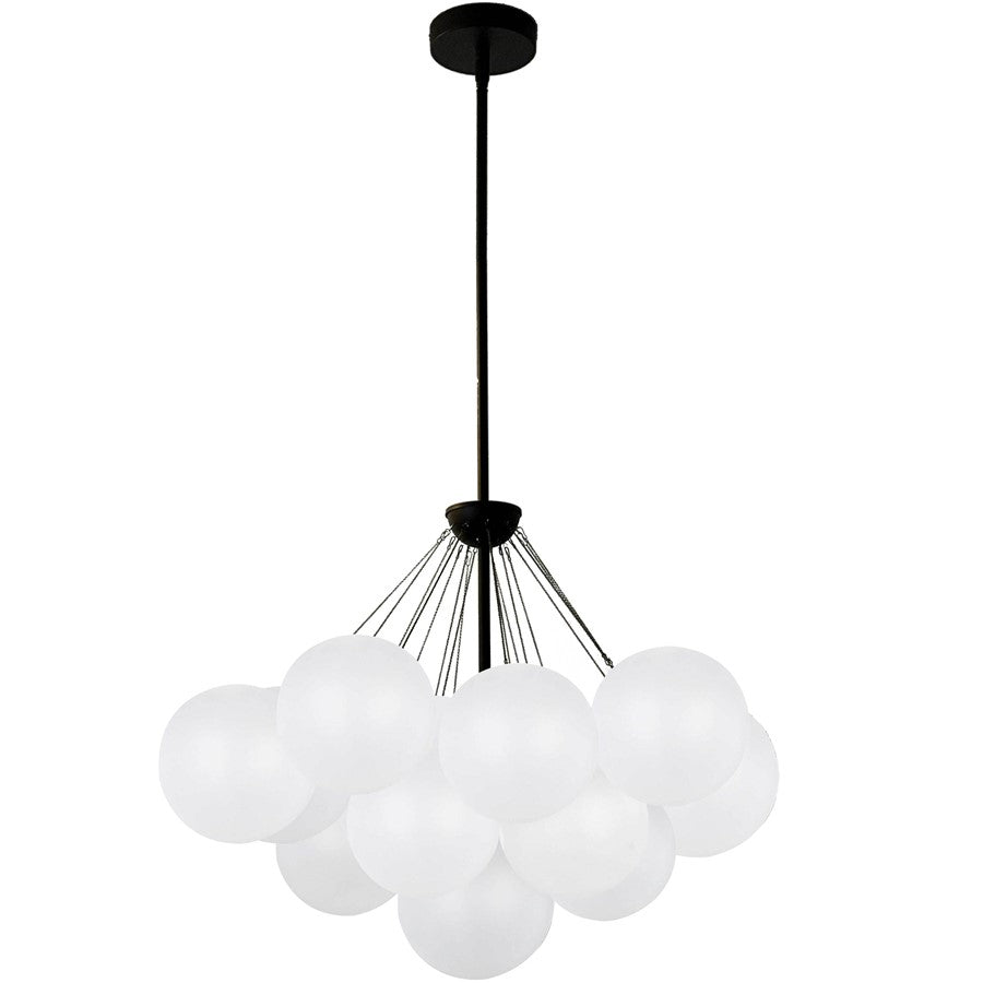Dainolite Miles 27in 4-Light Chandelier | Contemporary Matte Black Metal and White Frosted Glass | Living Room & Dining Room | Model MLS-274C-MB-FR