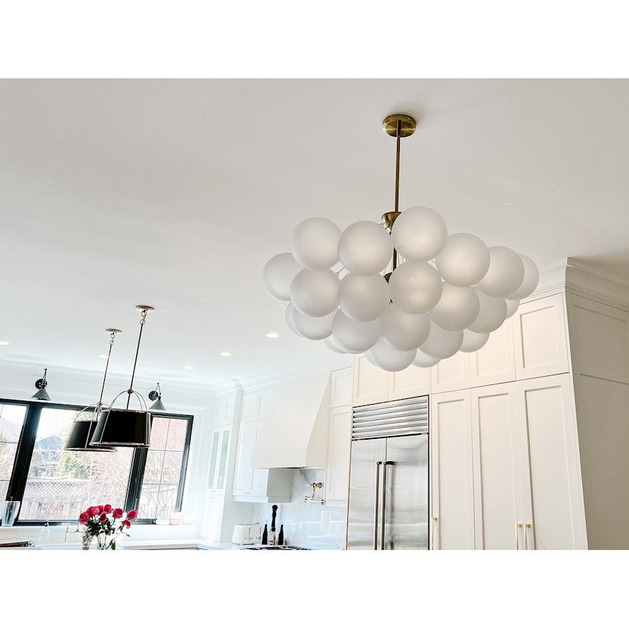 Dainolite Miles 36in 8-Light Chandelier | Contemporary Opal White Glass and Aged Brass | Dining Room & Living Room | Model MLS-358C-AGB-FR