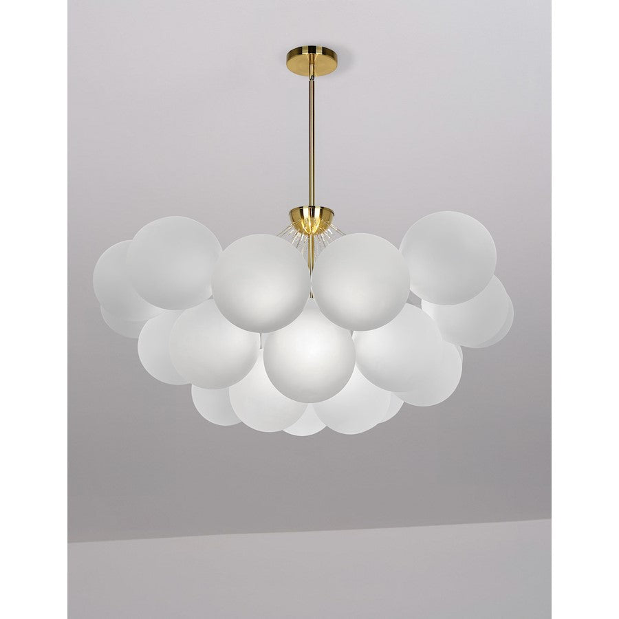 Dainolite Miles 36in 8-Light Chandelier | Contemporary Opal White Glass and Aged Brass | Dining Room & Living Room | Model MLS-358C-AGB-FR