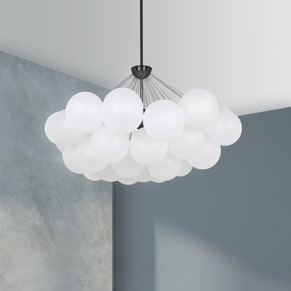 Dainolite Miles 36in 8-Light Chandelier | Contemporary Opal White Glass and Matte Black | Dining Room & Living Room | Model MLS-358C-MB-FR