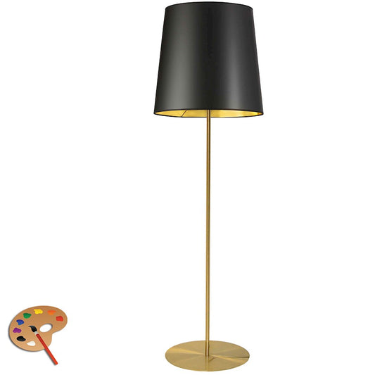 Dainolite MM681F 68in 1-Light Floor Lamp | Transitional Aged Brass and Black/Gold Fabric Shade | Living Room & Bedroom | Model MM681F-AGB-698