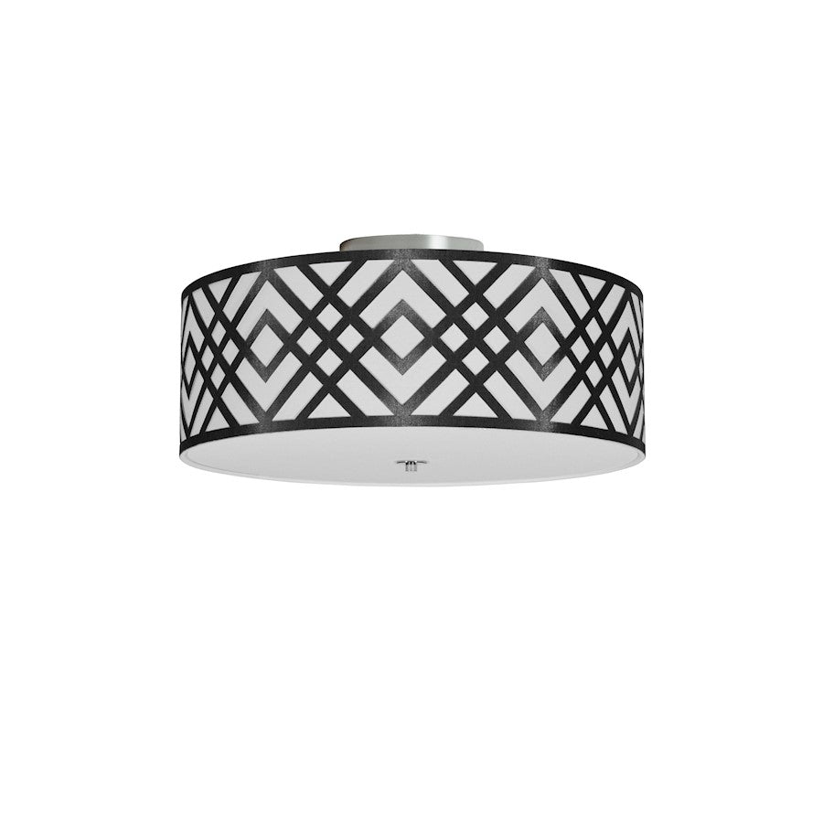Dainolite Mona 15in 3-Light Flush Mount | Transitional Polished Chrome and Black & White Fabric Shade | Living Room & Foyer | 15 x | Model MON-153FH-PC-BW