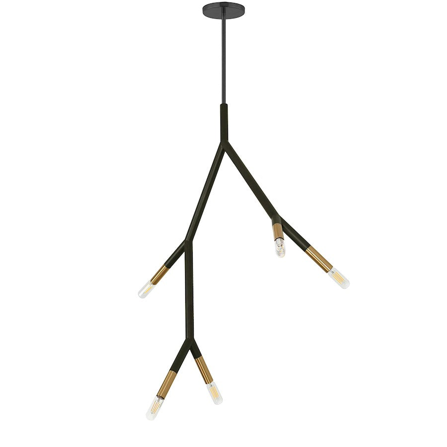 Dainolite Morgan 21in 5-Light Pendant | Transitional Matte Black and Aged Brass Metal | Kitchen Island & Dining Room | Model MOR-125P-MB-AGB