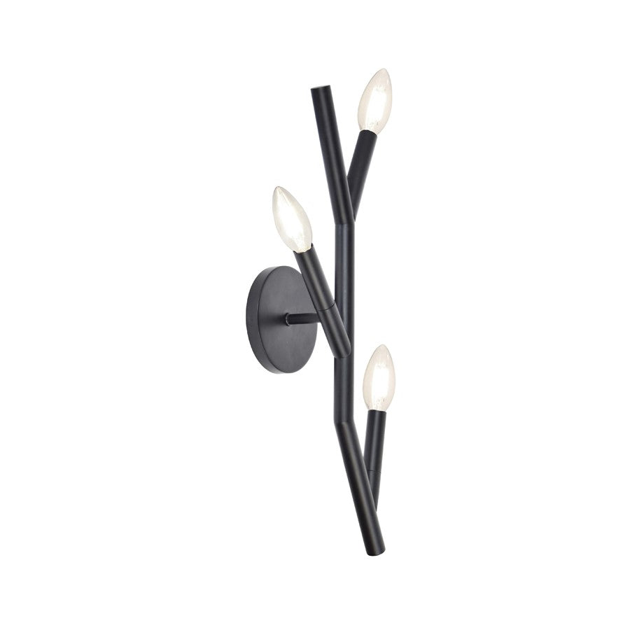 Dainolite Morgan 20in 3-Light Wall Sconce | Transitional Matte Black Metal | Bedroom & Hallway Accent | 8.5 x 4 x 20 in | Model MOR-203W-MB