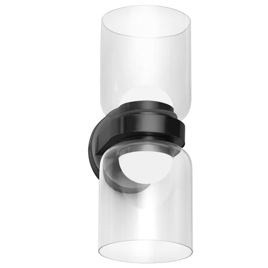 Dainolite Nadine 12in 2-Light LED Wall Sconce | Matte Black and Clear Glass | Bedroom & Hallway Accent | 5.5 x 4.75 x 12 in | Model NAD-1020LEDW-MB
