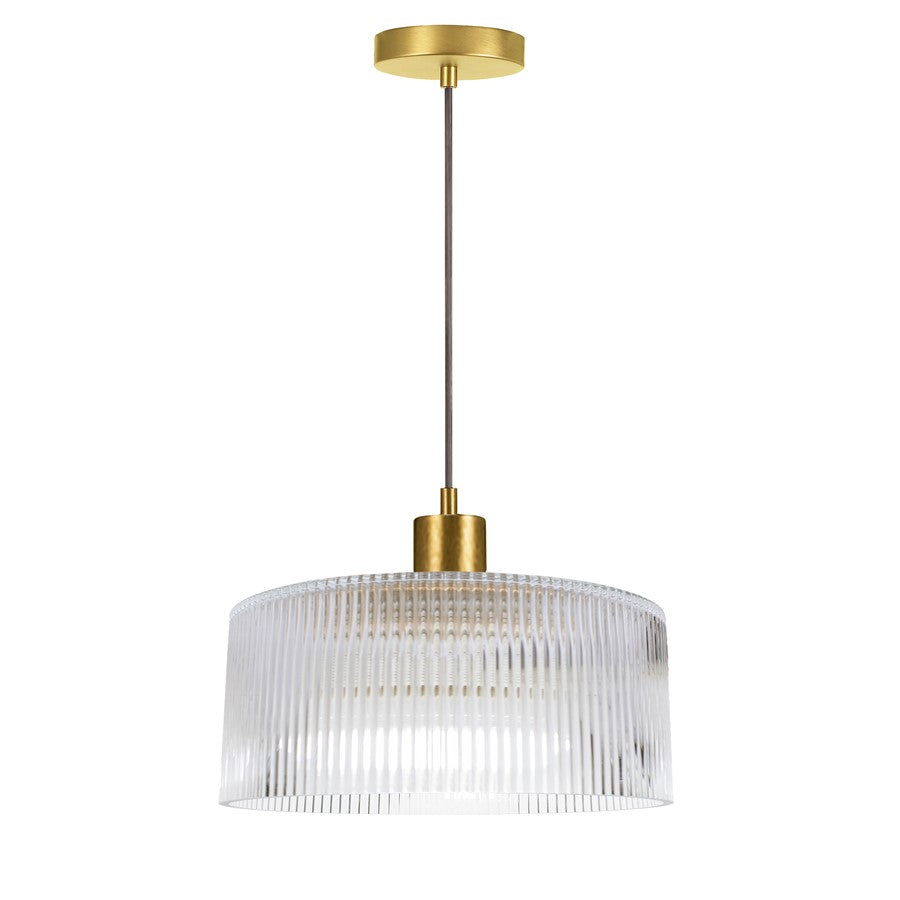 Dainolite Nadine 12in 1-Light Pendant | Transitional Aged Brass and Clear Glass | Dining Room & Powder Room | Model NAD-123P-AGB-FL