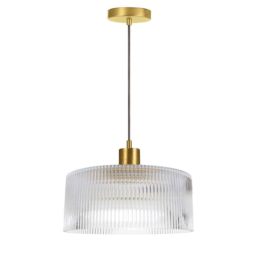 Dainolite Nadine 12in 1-Light Pendant | Transitional Aged Brass and Clear Glass | Dining Room & Powder Room | Model NAD-123P-AGB-FL