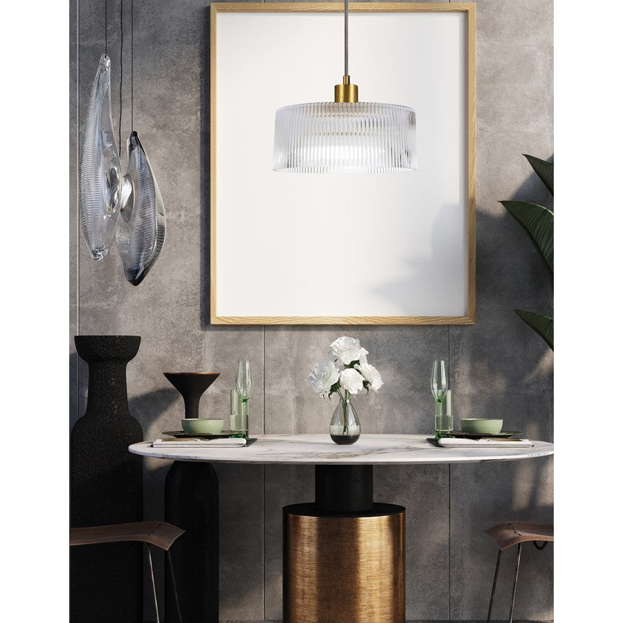 Dainolite Nadine 12in 1-Light Pendant | Transitional Aged Brass and Clear Glass | Dining Room & Powder Room | Model NAD-123P-AGB-FL