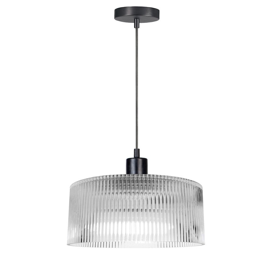 Dainolite Nadine 12in 1-Light Pendant | Transitional Matte Black and Clear Glass | Kitchen Island & Dining Room | Model NAD-123P-MB-FL