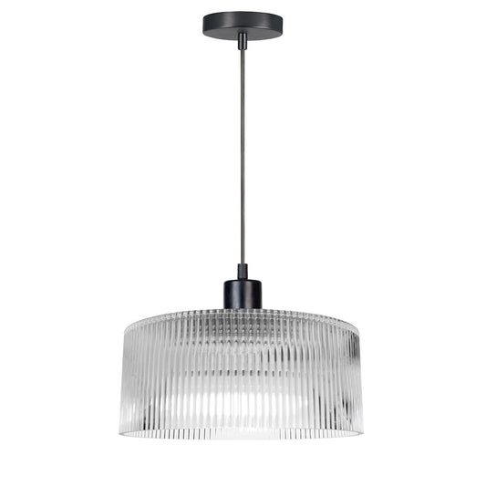 Dainolite Nadine 12in 1-Light Pendant | Transitional Matte Black and Clear Glass | Kitchen Island & Dining Room | Model NAD-123P-MB-FL