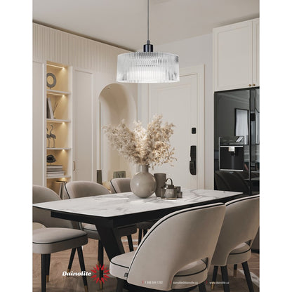 Dainolite Nadine 12in 1-Light Pendant | Transitional Matte Black and Clear Glass | Kitchen Island & Dining Room | Model NAD-123P-MB-FL