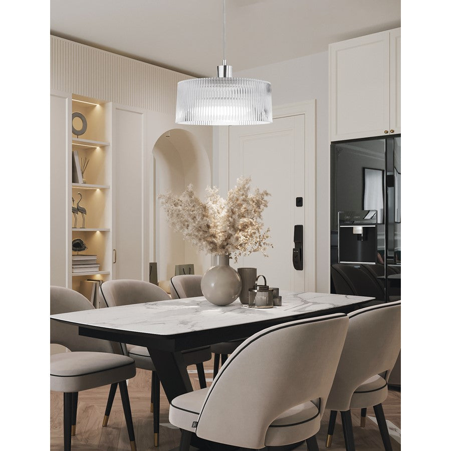 Dainolite Nadine 12in 1-Light Pendant | Transitional Polished Chrome and Clear Glass | Kitchen Island & Dining Room | Model NAD-123P-PC-FL