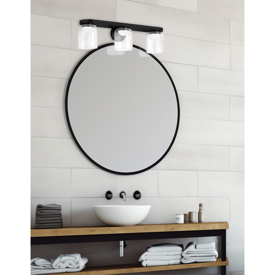 Dainolite Nadine 24in 3-Light LED Vanity | Transitional Matte Black and Clear Glass | Bathroom & Powder Room | 24 x 5 x 7 in | Model NAD-1930LEDW-MB