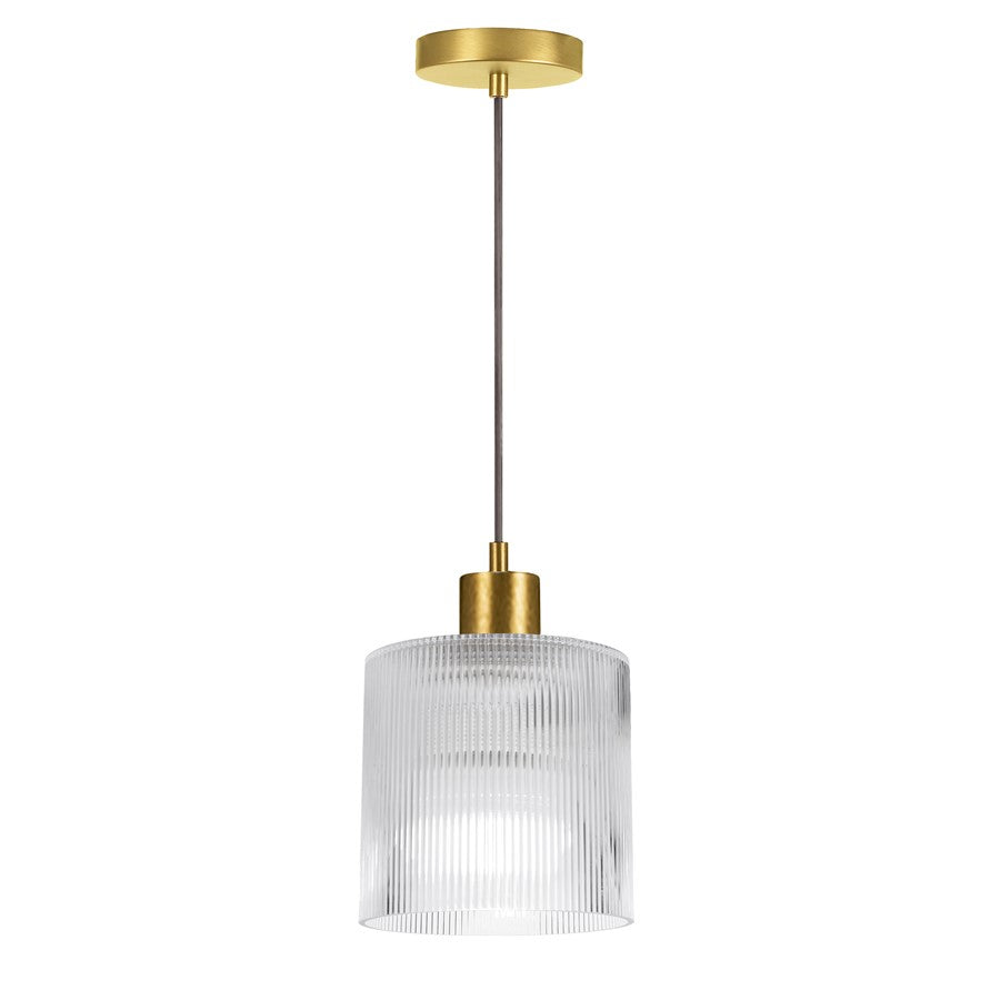 Dainolite Nadine 7in 1-Light Pendant | Transitional Aged Brass and Clear Glass Drum | Dining Room & Powder Room | Model NAD-71P-AGB-FL