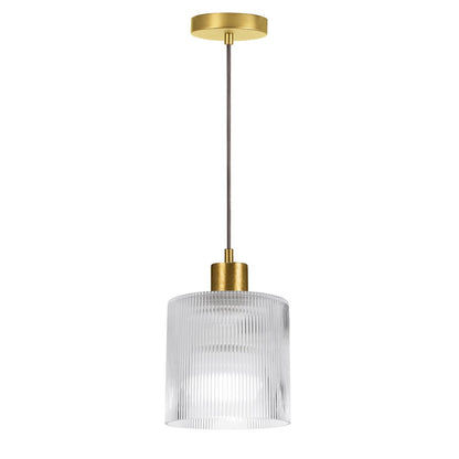 Dainolite Nadine 7in 1-Light Pendant | Transitional Aged Brass and Clear Glass Drum | Dining Room & Powder Room | Model NAD-71P-AGB-FL