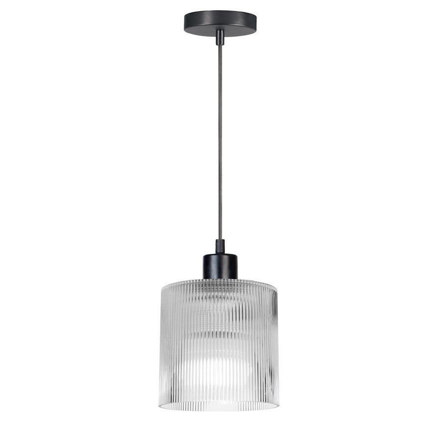 Dainolite Nadine 7in 1-Light Pendant | Transitional Matte Black and Clear Glass | Kitchen Island & Dining Room | 7 x 7 x 7 in | Model NAD-71P-MB-FL