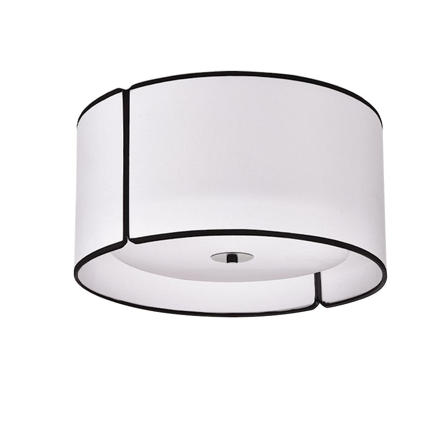 Dainolite Notched Drum 15in 3-Light Flush Mount | Modern White Fabric with Black Trim | Living Room & Bedroom | 15 x 15 x 8 in | Model NDR-153FH-BK-WH