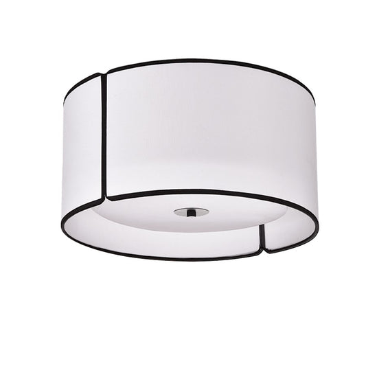 Dainolite Notched Drum 15in 3-Light Flush Mount | Modern White Fabric with Black Trim | Living Room & Bedroom | 15 x 15 x 8 in | Model NDR-153FH-BK-WH
