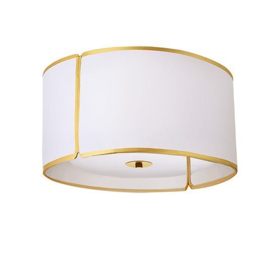 Dainolite Notched Drum 15in 3-Light Flush Mount | Modern White with Gold Trim Fabric | Kitchen & Bedroom | 15 x 15 x 8 in | Model NDR-153FH-GLD-WH