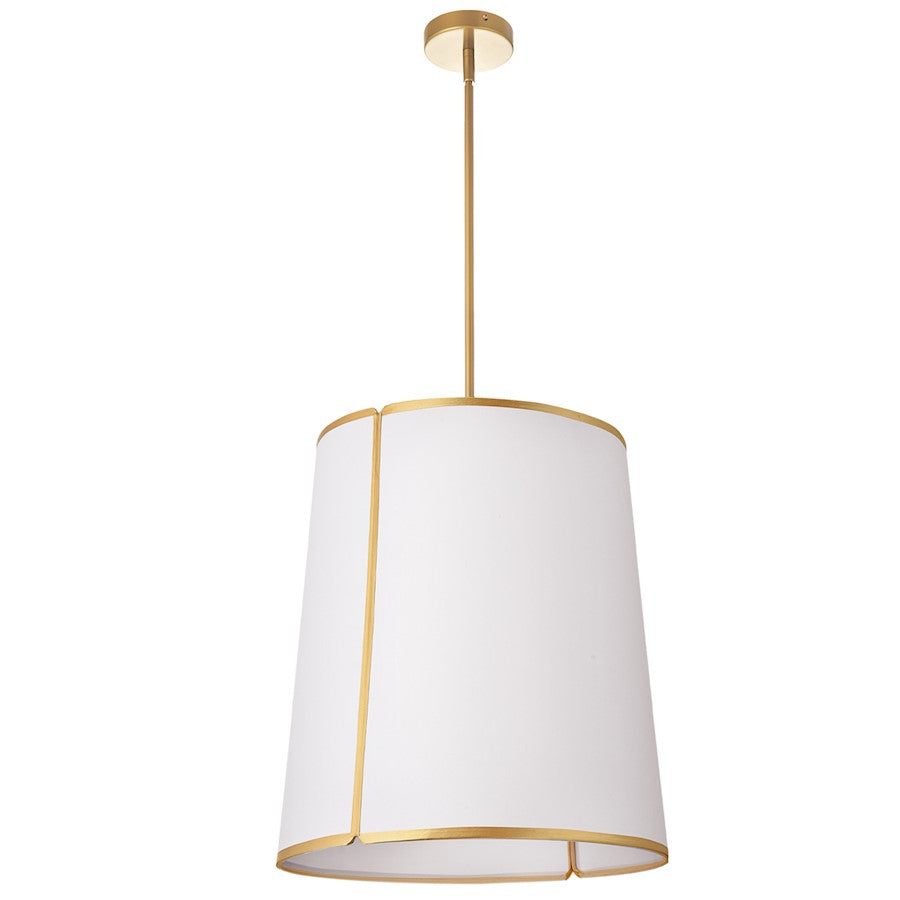 Dainolite Notched Drum 18in 3-Light Pendant | Modern White with Gold Trim Fabric | Kitchen Island & Dining Room | Model NDR-183P-GLD-WH