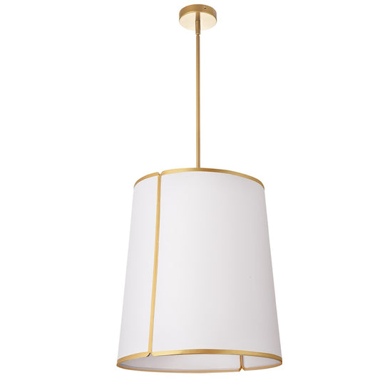 Dainolite Notched Drum 18in 3-Light Pendant | Modern White with Gold Trim Fabric | Kitchen Island & Dining Room | Model NDR-183P-GLD-WH