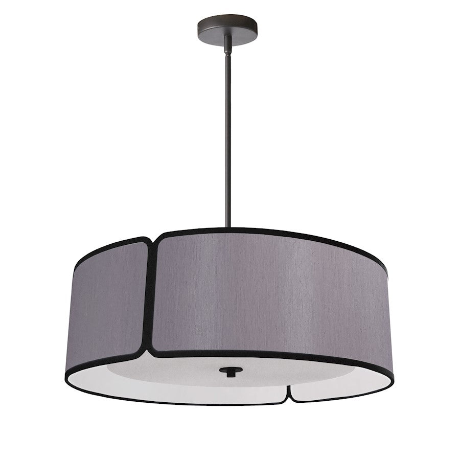 Dainolite Notched Drum 24in 4-Light Pendant | Industrial Black Fabric and Grey Fabric Shade | Kitchen Island & Dining Room | 24 x | Model NDR-243P-BK-GRY