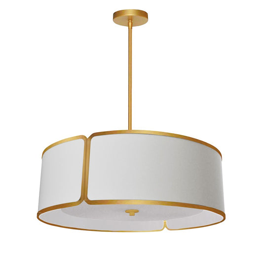 Dainolite Notched Drum 24in 4-Light Pendant | Modern Gold and Grey Fabric | Kitchen Island & Dining Room | 24 x 24 x 8 in | Model NDR-243P-GLD-WH