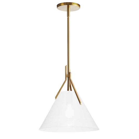 Dainolite Nicole 12in 1-Light Pendant | Contemporary Aged Brass Metal and Opal Glass | Kitchen & Dinette/Bar | 12 x 12 x 13 in | Model NIC-101P-AGB