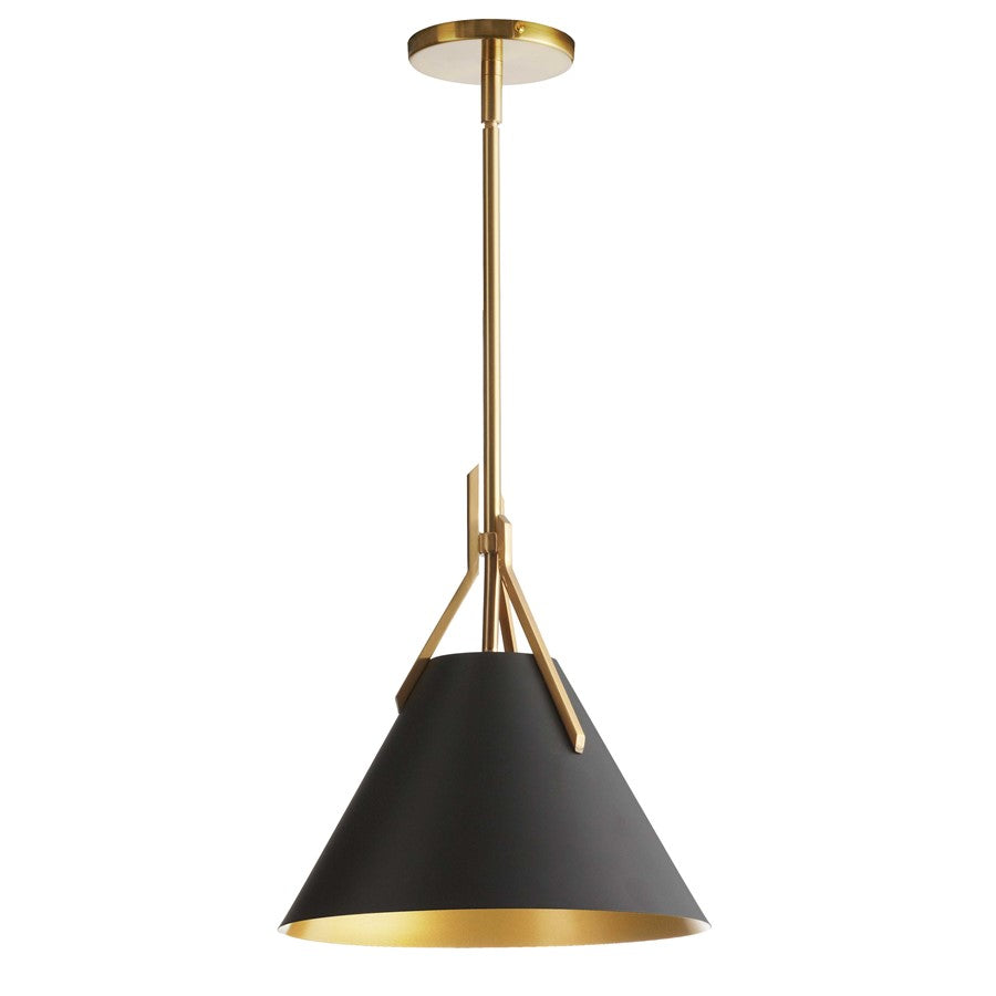 Dainolite Nicole 12in 1-Light Pendant | Contemporary Aged Brass and Black Metal, Opal Glass | Kitchen & Dinette/Bar | Model NIC-101P-AGB-BK