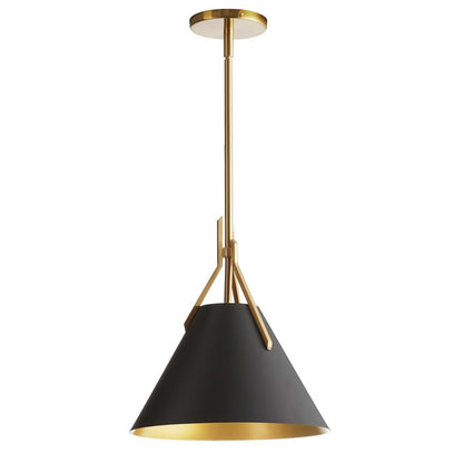 Dainolite Nicole 12in 1-Light Pendant | Contemporary Aged Brass and Black Metal, Opal Glass | Kitchen & Dinette/Bar | Model NIC-101P-AGB-BK