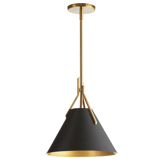 Dainolite Nicole 12in 1-Light Pendant | Contemporary Aged Brass and Black Metal, Opal Glass | Kitchen & Dinette/Bar | Model NIC-101P-AGB-BK