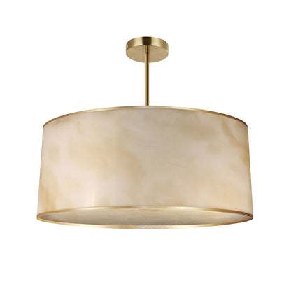 Dainolite Nena 20in 4-Light Drum Pendant | Transitional Aged Brass Metal and Faux Alabaster Styrene Shade | Bathroom & Kitchen | Model NNA-204P-AGB-ALB